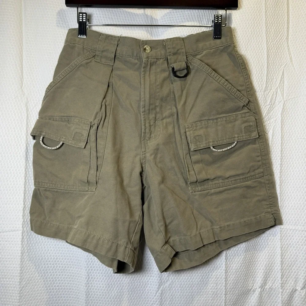 Vintage Columbia PFG Cargo Shorts Mens Small Khaki Beige Cotton Fishing Elastic